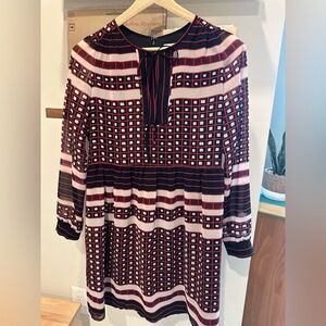 LOFT Black and Red Patterned Long Sleeve Dress